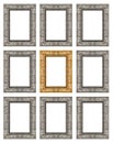 Set 9 of vintage gold - gray frame isolated on white background. Royalty Free Stock Photo