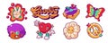 Set of vintage groovy stickers isolated on white