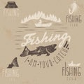 Set of vintage grunge labels with fishing