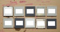 Set of vintage grungy photographic slides, empty frames, free space for pics Royalty Free Stock Photo