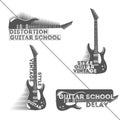 Set of vintage guitar logo, badge, emblem or logotype elements for music shop, guitar shop, guitar school. Royalty Free Stock Photo