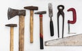 Set of vintage hand construction tools on a white background