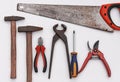 Set of vintage hand construction tools on a white background Royalty Free Stock Photo