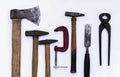 Set of vintage hand construction tools on a white background Royalty Free Stock Photo