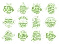 Set of vintage Happy Easter emblems and stamps. Green badges, stickers on white background isolated Royalty Free Stock Photo