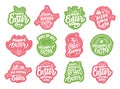 Set of vintage Happy Easter emblems and stamps. Pink and green badges, stickers