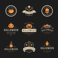 Set Vintage Happy Halloween Badges and Labels