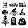 Set Of Vintage Happy Halloween Badges and Labels. Halloween logo decoration with pumpkin, zombie hand, witch hat and