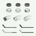 Set of vintage hockey elements in retro style.