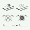 Set of vintage hockey emblems, logos, badges, labels