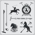 Set of vintage horse polo club labels, emblems, badges and design elements. Royalty Free Stock Photo