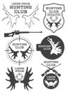 Set of vintage hunting logo, labels and badges. Deer. Horn. Weapon. Vector Royalty Free Stock Photo