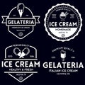 Set of vintage ice cream shop logo badges and labels, gelateria signs. Retro logotypes for cafeteria or bar Royalty Free Stock Photo