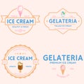 Set of vintage ice cream shop logo badges and labels, gelateria signs. Retro logotypes for cafeteria or bar Royalty Free Stock Photo