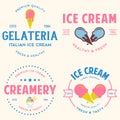 Set of vintage ice cream shop logo badges and labels, gelateria signs. Retro logotypes for cafeteria or bar Royalty Free Stock Photo