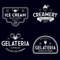 Set of vintage ice cream shop logo badges and labels, gelateria signs. Retro logotypes for cafeteria or bar Royalty Free Stock Photo