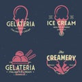 Set of vintage ice cream shop logo badges and labels, gelateria signs. Retro logotypes for cafeteria or bar Royalty Free Stock Photo