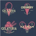 Set of vintage ice cream shop logo badges and labels, gelateria signs. Retro logotypes for cafeteria or bar Royalty Free Stock Photo