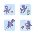 Set vintage icon emoji octopus Royalty Free Stock Photo