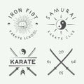 Set of vintage karate or martial arts logo, emblem, badge, label and design elements in retro style.