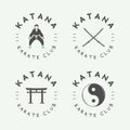 Set of vintage karate or martial arts logo, emblem, badge, label Royalty Free Stock Photo