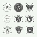 Set of vintage karate or martial arts logo, emblem, badge, label Royalty Free Stock Photo