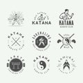 Set of vintage karate or martial arts logo, emblem, badge, label