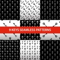 Set of vintage keys black and white vector seamless pattern