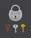 Set of vintage keys and locks. Vector illustration cartoon padlock. Secret, mystery or safe icon. Royalty Free Stock Photo