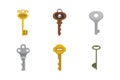 Set of vintage keys. Vector illustration cartoon padlock. Secret, mystery or safe icon. Royalty Free Stock Photo