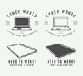 Set of vintage laptop logo, emblem, badge and design elements.Set of vintage laptop logo, emblem, badge and design elements.