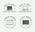 Set of vintage laptop logo, emblem, badge and design elements.