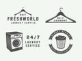 Set of vintage laundry, cleaning or iron service logos, emblems, badges and design elements. Monochrome Graphic Art. Vector Illus