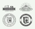 Set of vintage laundry, cleaning or iron service logos, emblems, badges and design elements. Monochrome Graphic Art. Vector Illus