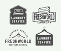 Set of vintage laundry, cleaning or iron service logos, emblems, badges and design elements. Monochrome Graphic Art. Vector Illus