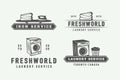 Set of vintage laundry, cleaning or iron service logos, emblems, badges and design elements. Monochrome Graphic Art. Vector Illus