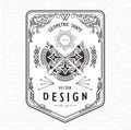 Set of vintage linear thin line geometric shape retro design art deco elements with frame badge Royalty Free Stock Photo