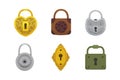 Set of vintage locks. Vector illustration cartoon padlock. Secret, mystery or safe icon.