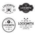 Set of vintage locksmith logo, retro styled key cutting service emblems, badges, design elements, logotype templates