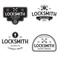 Set of vintage locksmith logo, retro styled key cutting service emblems, badges, design elements, logotype templates