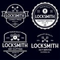 Set of vintage locksmith logo, retro styled key cutting service emblems, badges, design elements, logotype templates