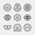 Set of vintage locksmith logos. retro styled key cutting service emblems. vector illustration