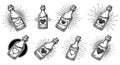 Love Potion Bottles with Hearts and Envelopes - Tattoo Style Illustrations Royalty Free Stock Photo