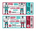 Set of Vintage Lucha Libre Tickets. Vector Illustration.