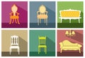 Set of vintage and luxury chair flat icon,Vector illustrations