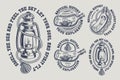 Set of vintage marine illustrations black and white Royalty Free Stock Photo