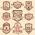 Set of vintage meat store labels. Design element for logo, emblem, sign, poster.