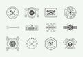 Set of vintage mechanic label, emblem, badge and logo. Vector illustration. Royalty Free Stock Photo