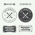 Set of vintage mechanic labels, emblems and logo. Vector illustration