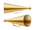 Set of vintage megaphone speaker or loudspeaker bullhorn. Retro horn loudhailer, sound amplifier Royalty Free Stock Photo